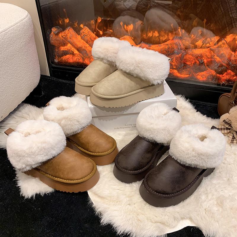 毛毛拖鞋女外穿2025年新款秋冬皮毛一体雪地靴厚底加绒包头棉拖鞋