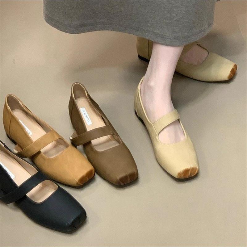 软皮版~法式方头一字带玛丽珍鞋2025秋新款复古内增高芭蕾舞单鞋