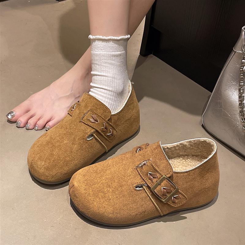复古内增高加绒保暖勃肯鞋女2025年新款百搭舒适懒人一脚蹬豆豆鞋