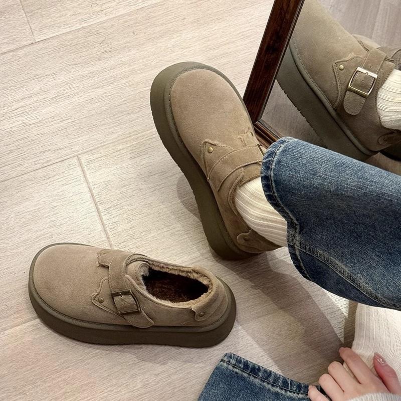 厚底复古皮带扣勃肯鞋女2025冬季新款时尚百搭一脚蹬保暖休闲棉鞋
