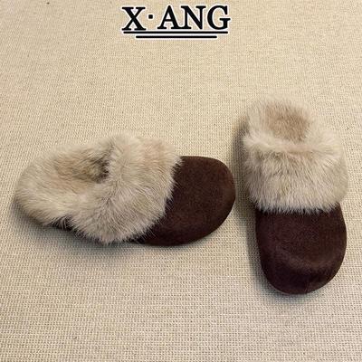 牛皮版内增高毛茸茸勃肯鞋子女鞋加绒保暖毛毛棉鞋包头半拖鞋外穿
