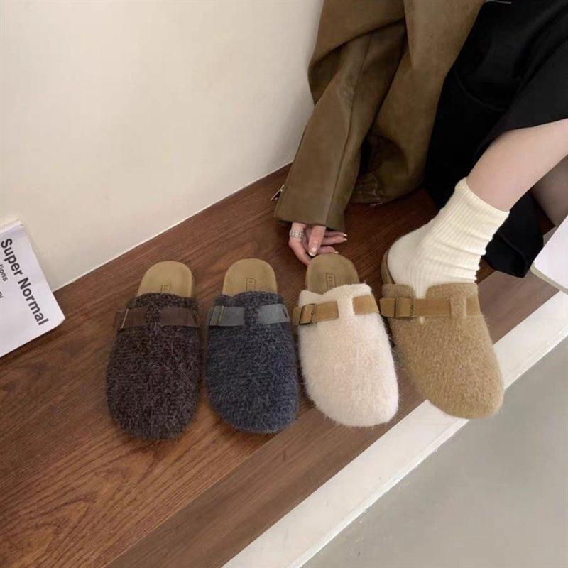 法式复古博肯鞋女外穿2025新款一脚蹬包头半拖棉拖复古厚底博肯鞋