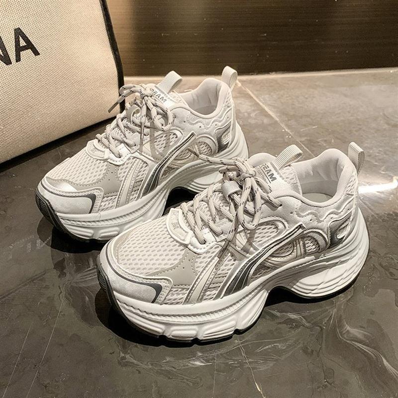 舒适厚底老爹鞋女2025新款早秋网面透气运动鞋百搭增高休闲鞋女鞋