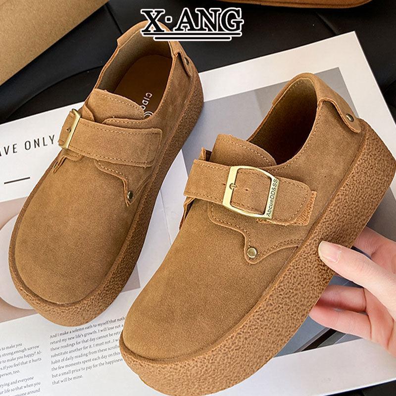 牛皮版厚底全包勃肯鞋2025新款秋季女鞋乐福鞋软底不累脚休闲单鞋