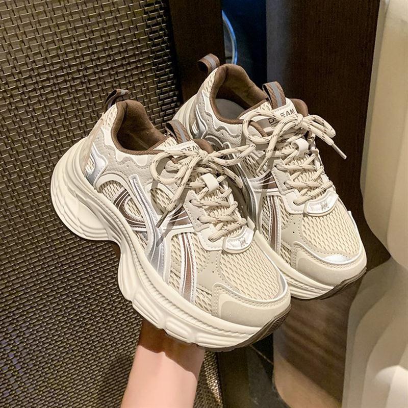 舒适厚底老爹鞋女2025新款早秋网面透气运动鞋百搭增高休闲鞋女鞋