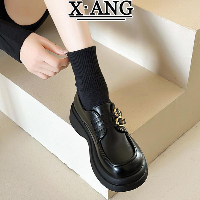 真皮乐福鞋女鞋加绒2025春季新款英伦风小皮鞋松糕厚底玛丽珍单鞋