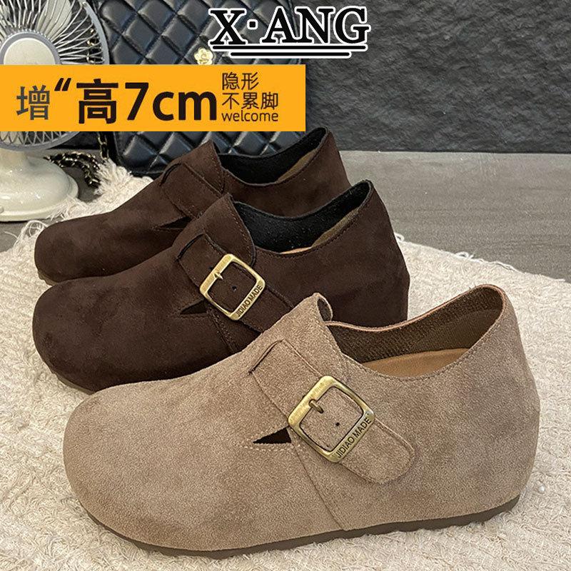 7cm内增高小个子女鞋真皮全包勃肯鞋女一脚蹬休闲豆豆单鞋乐福鞋