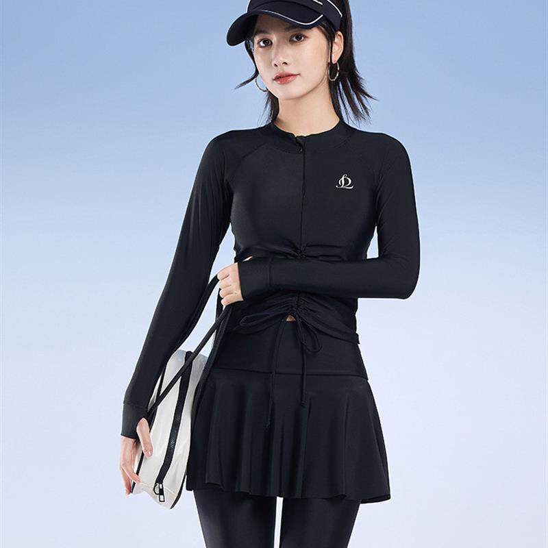 保守防晒遮肉泳装显瘦裙款微胖mm加肥大码分体长袖长裤游泳衣女士