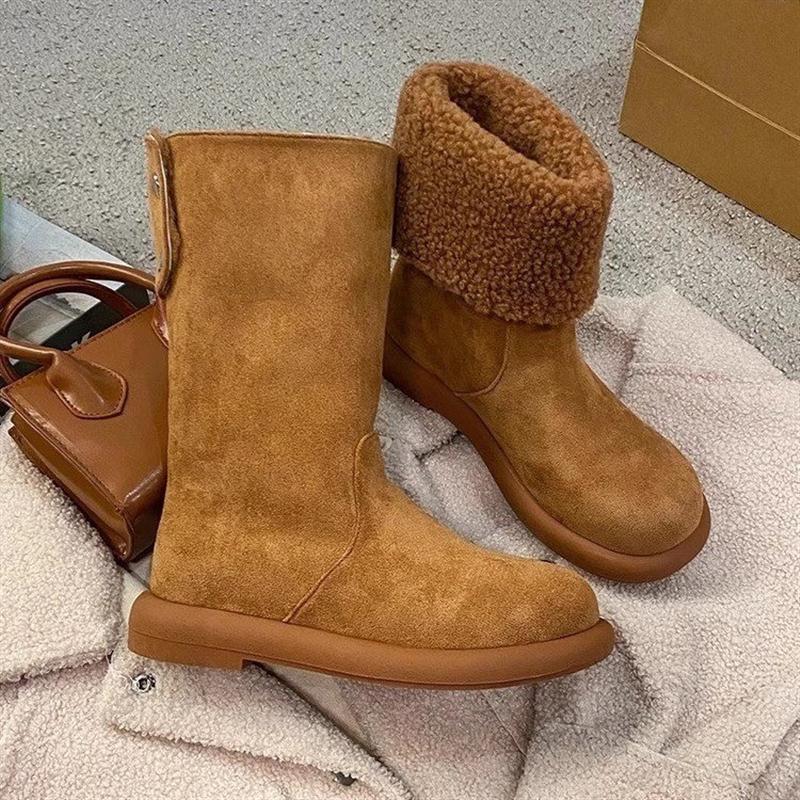 勃肯鞋雪地靴女加绒加厚短靴2025新款冬季毛毛靴皮毛一体雪地棉鞋