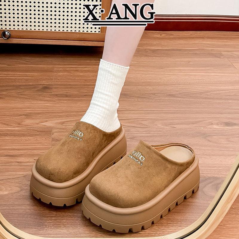 牛皮版超软底勃肯鞋厚底增高小个子女鞋包头半拖鞋外穿一脚蹬单鞋