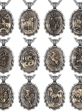 虎虎生威钛钢十二生肖本命佛复古守护神鼠牛虎兔龙蛇吊坠项链瑞兽