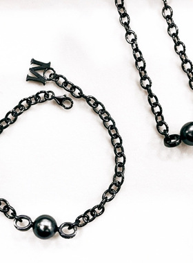 DIY配件新款黑銠M家男女手链项链炫酷个性链条 配饰 空托