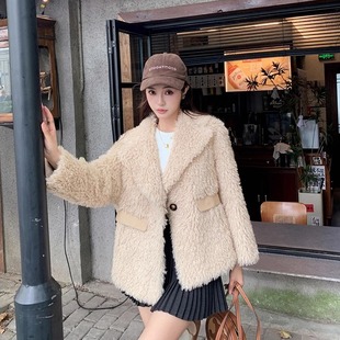 羊羔毛外套女2025冬季环保皮草大衣宽松西装领皮毛一体毛毛年轻款