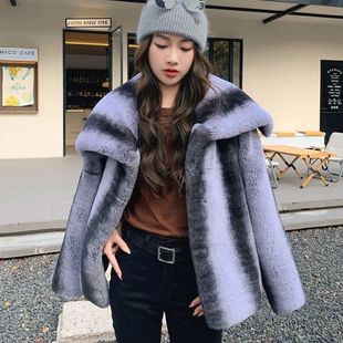 2024年冬季新款高级感皮草仿獭兔毛龙猫复古大翻领毛毛外套短款女