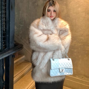 2025冬季新款高级感环保仿狐狸毛皮草外套女中长款毛毛加厚大衣