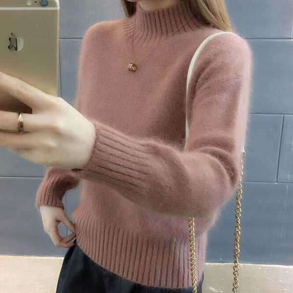 仿水貂绒毛衣女半高领秋冬新款韩版时尚百搭宽松洋气针织打底衫潮