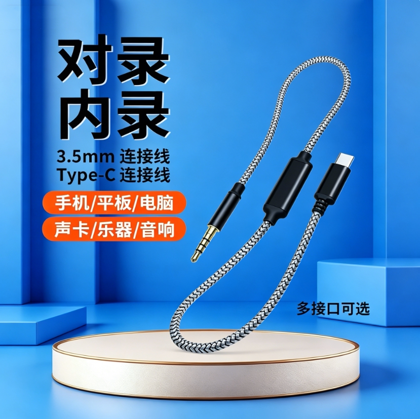 双向转换器安卓Typec手机平板笔记本电脑声卡乐器麦克风直播转接头适用华为苹果对录线内录3.5mm互录音频线