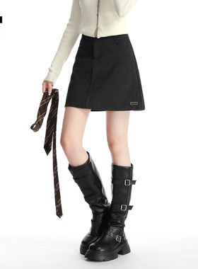 it:CHOCOOLATE黑色灯芯绒短裙女款秋冬新款高腰韩系百搭A字包臀裙