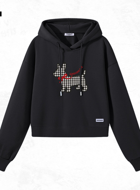 it:CHOCOOLATE黑色连帽卫衣女2025秋冬新款青少年休闲运动短上衣