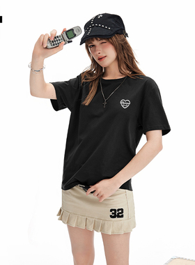 it:CHOCOOLATE黑色短袖T袖女2025爆款宽松简约风潮流日常百搭上衣