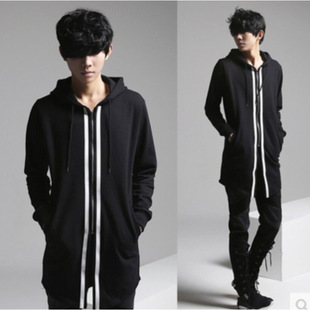 中长款嘻哈街舞个性连帽卫衣秋冬韩版潮男街头大码外套上衣