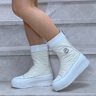 欧洲站GGCC冬季短靴G3Y3427白色拉链厚底羽绒布绒里真皮女鞋女靴