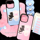 花椰子ins博主联名韩国情侣天使猫咪黑边软壳恋爱日记适用于iPhone15Pro苹果15promax保护套防摔14 13硅胶软