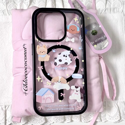 花椰子原创小狗涂鸦磁吸黑边透明