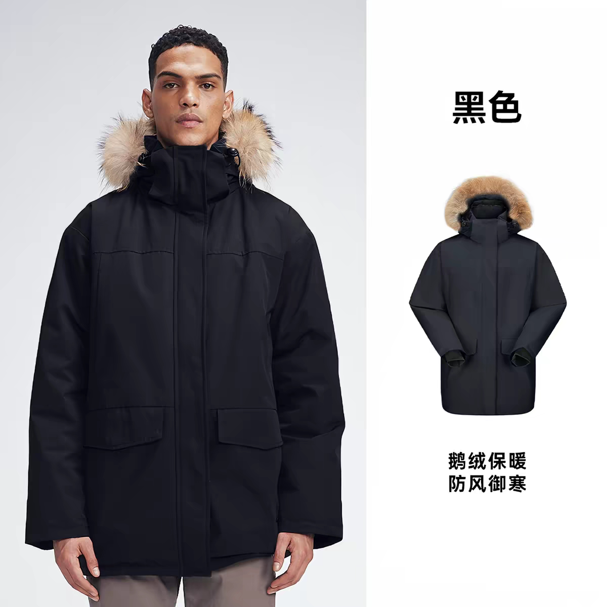 冬季东北天石鹅铠甲派克羽绒服男女款貂毛领防泼水大鹅绒防寒外套