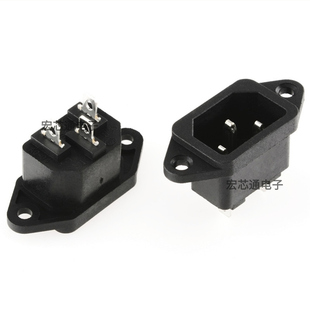 AC-04电源座 品字带耳朵 10A250V三角插座 AC电源插座 3P 三芯座