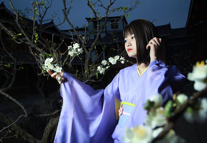 国漫 围棋少年2中川百合紫蓝色和服 黑木红颜 小百合cosplay服