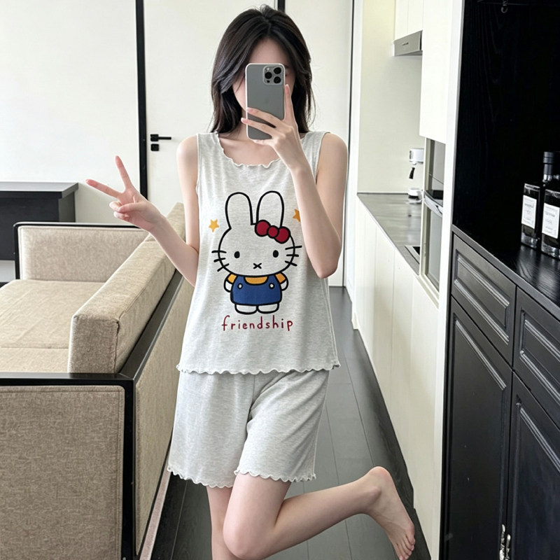 夏季莫代尔彩棉卡通女睡衣套装