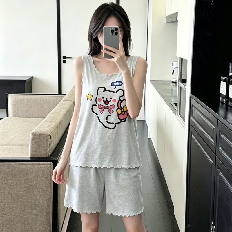夏季莫代尔彩棉卡通女睡衣套装
