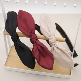 发箍女长耳朵变形手工黑色全包布头箍镜面加长塑料包布发卡头饰品