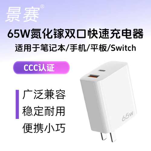 景赛65W氮化镓充电器GaN快充插头