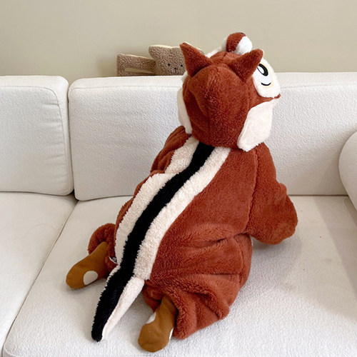 连帽爬服珊瑚绒秋冬季松鼠连体衣