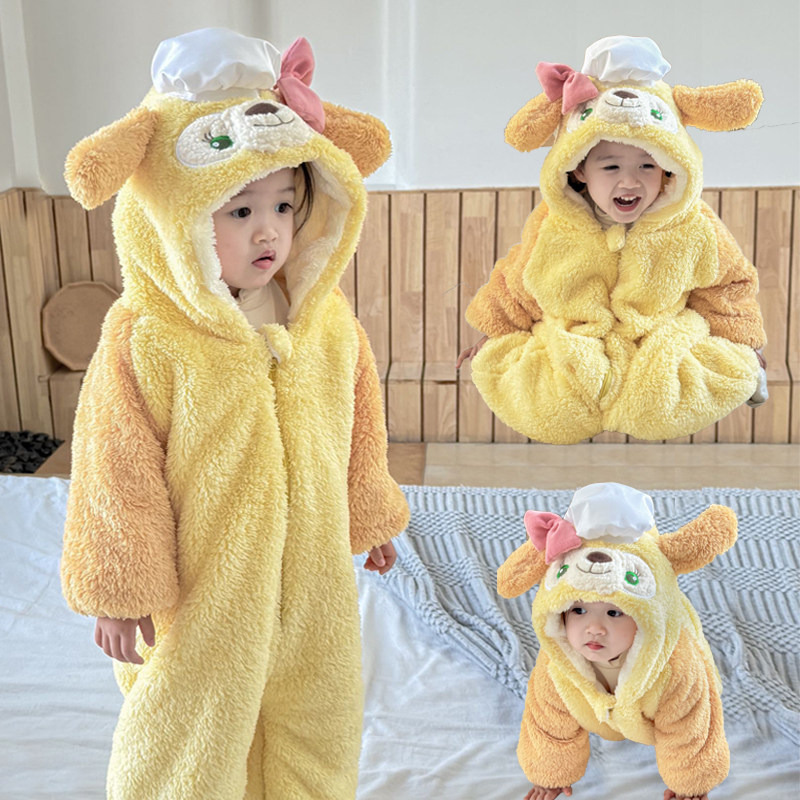 婴儿连体衣冬季加厚加绒外出服万圣节动物睡衣珊瑚绒男女宝宝爬服