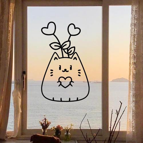 可爱动物猫狗橱窗玻璃门装饰贴纸厨房卡通防撞宠物店吧台墙贴