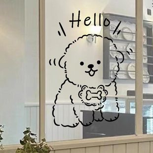 可爱动物狗玻璃门窗角落装 饰画贴纸创意卡通推拉门橱窗防撞幼儿园