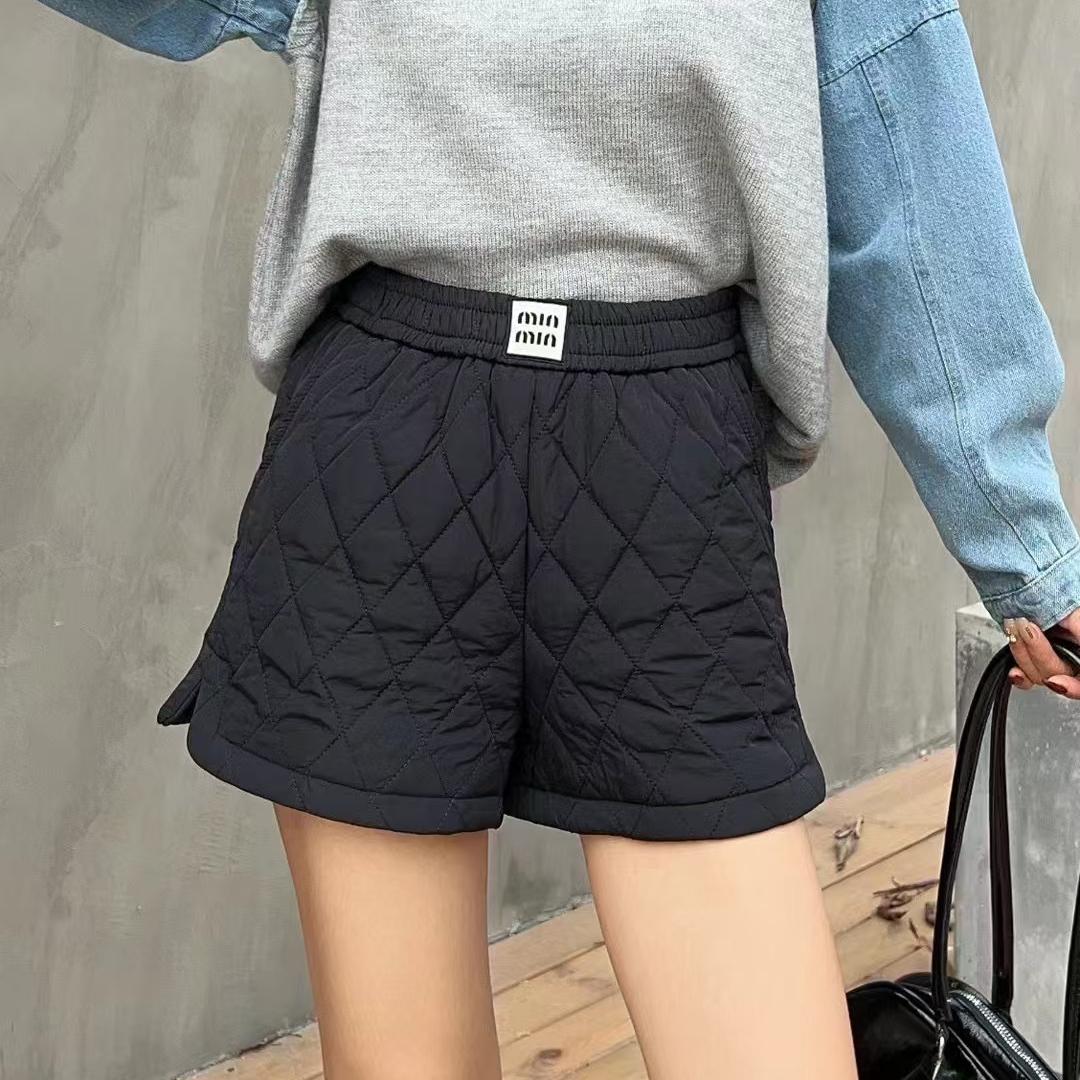 韩版菱格夹棉加厚冬季短裤女2025新款外穿宽松显瘦阔腿裤百搭靴裤