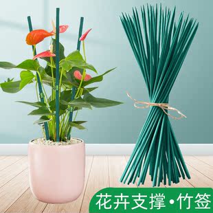 绿色竹签植物花卉防倒支撑杆室内外绑花固定支架插花杆金钱树单杆