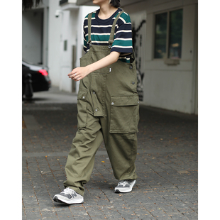 男潮 裤 倔强兔背带裤 男日系复古阿美咔叽宽松直筒情侣吊带连体工装