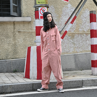 倔强兔日系复古休闲服套装潮男宽松连体裤男上衣长裤工装连体衣
