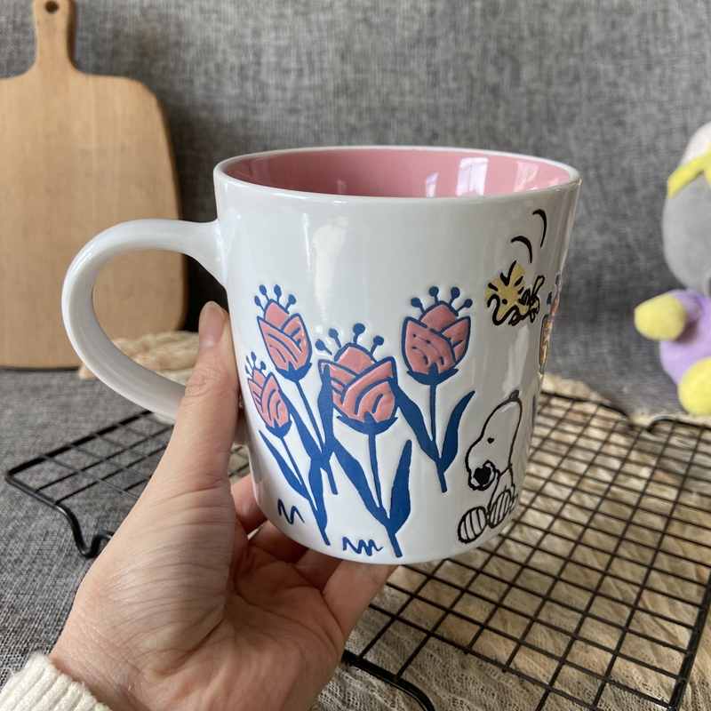 可爱花朵卡通史努比陶瓷马克杯