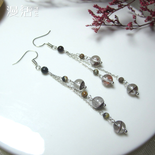 天然原矿彩幽灵流苏耳环 绿松石古风长款耳坠 轻奢小众设计耳饰女