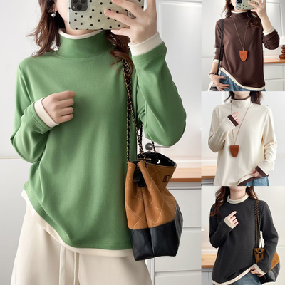 绿色高领双面德绒打底衫内搭女