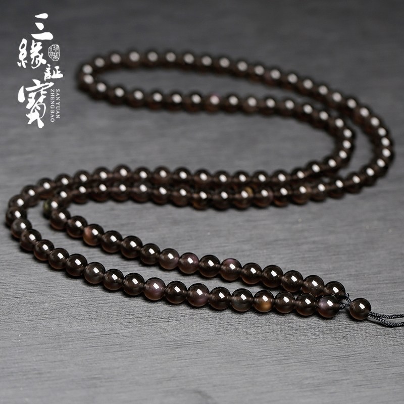 黑曜石吊坠绳全珠链diy配件玛瑙翡翠玉石手工挂绳珠链长款男女款
