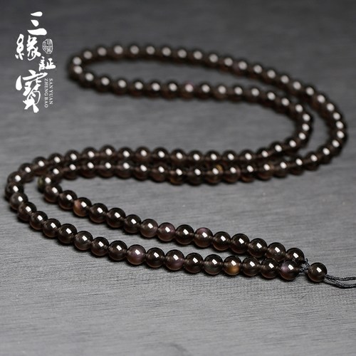 黑曜石吊坠绳全珠链diy手工长款
