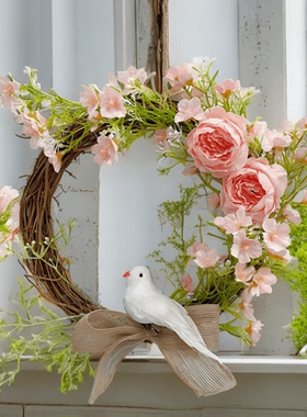 北欧ins风创意墙壁装饰品门上摄影道具假花商铺橱窗仿真花环挂饰