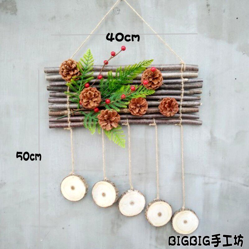 创意手工干树枝装饰松果挂件圣诞幼儿园红果绿叶墙面吊饰包邮